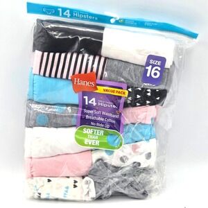 NEW  Hanes 14 Pack Girls' Hipsters Tagless Breathable Cotton Multi color Size 16